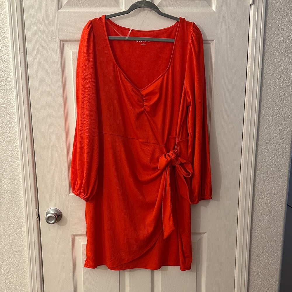 Red Long Sleeve Mini Dress with Tie